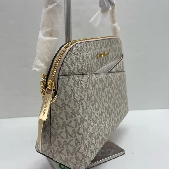Michael Kors Jet Set Travel Med Logo Dome Crossbody XCROSS XBODY Powder Blush NW